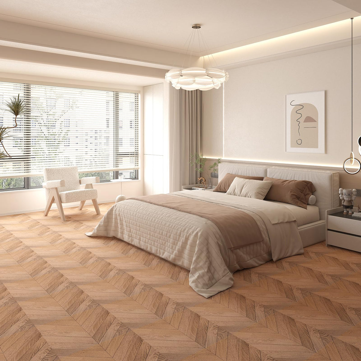 30-Pack Herringbone Peel and Stick Floor Tiles (30 Sq.Ft), Brown