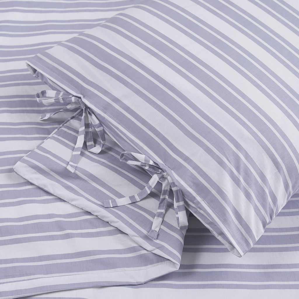 Wide Ticking Stripe Lavender 3 Piece Duvet Set
