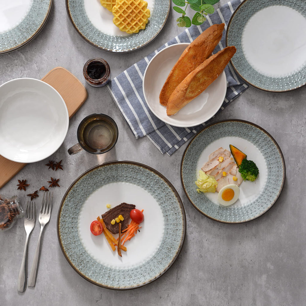 Melamine Dinnerware Sets,12pcs Plates and Bowls Sets, Unbreakable and Lightweight Summer Outdoor Dishes ,Yachts and