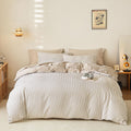 Striped Comforter Set with Sheets, Ticking Stripe Vertical Pinstripe Neutral Farmhouse Pattern Printed, 7 Pieces Bed