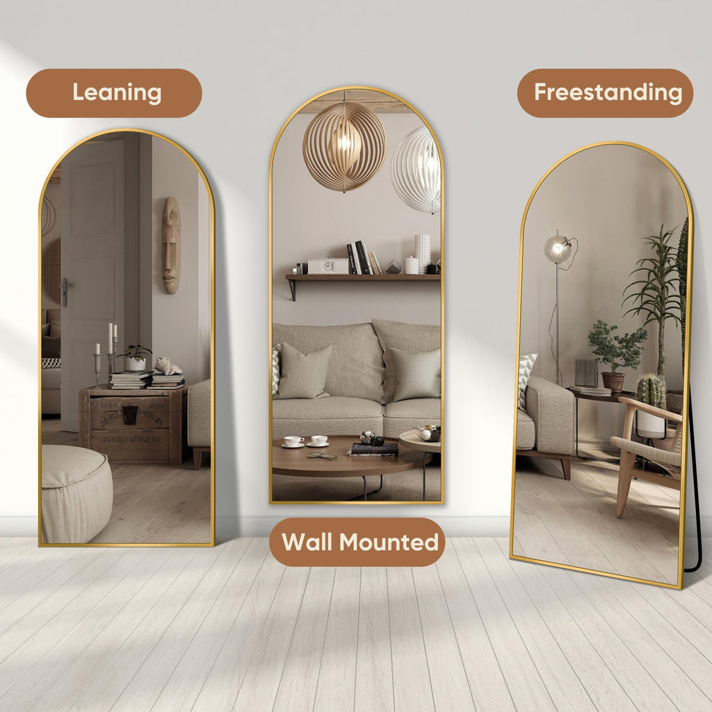 69"x28" Arched Full Length Mirror, Standing Floor Mirror, Gold