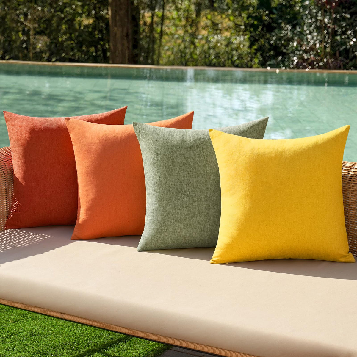 Pack of 4 Decorative Outdoor Throw Pillow Covers Linen Waterproof Pillow Covers Summer Farmhouse Cushion Cases Garden