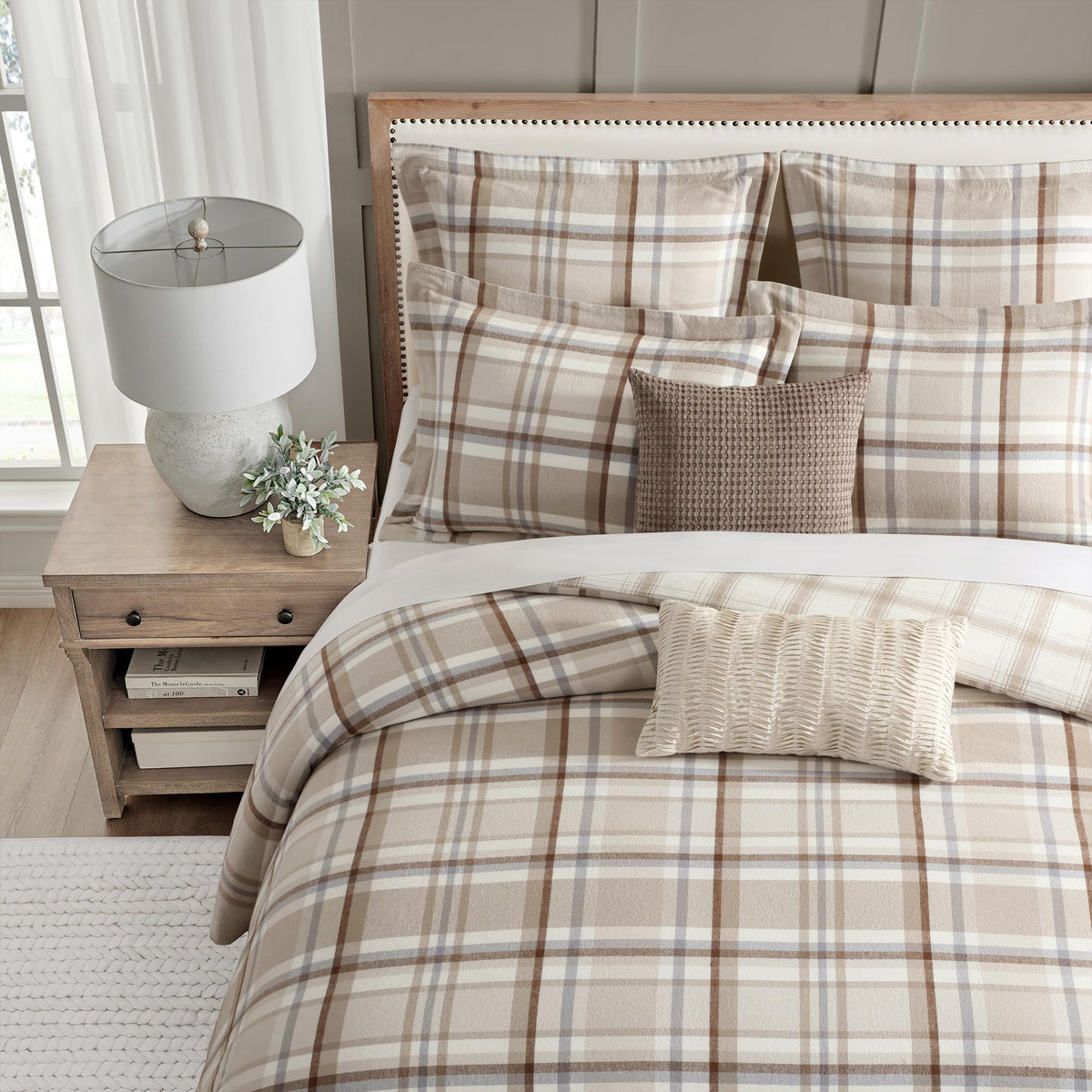 Spencer Plaid Neutral - Comforter (90x94in.) + Two Standard Shams (20x26in.) - Plaid - Beige Tan Cream