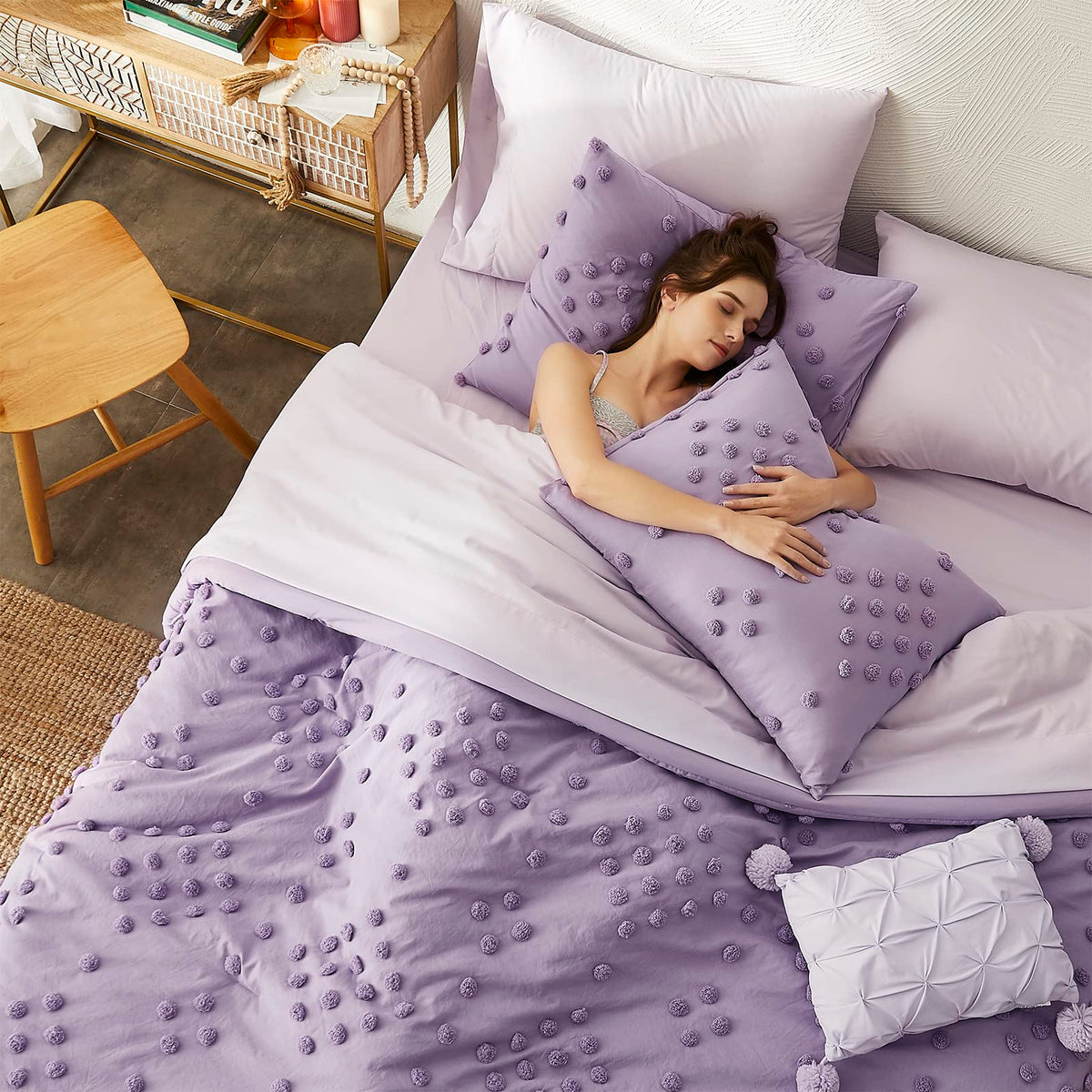 Comforter Set - 7 Pieces Pom Tufted Bed in a Bag Bedding Set