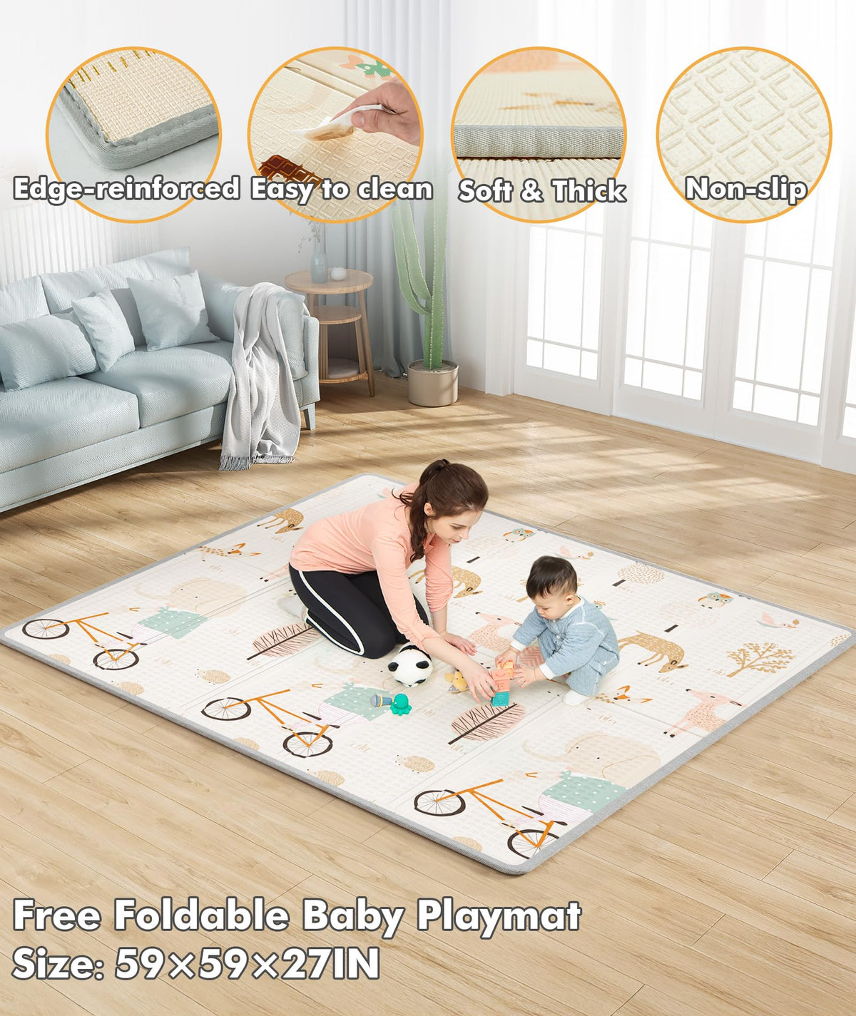 Baby Playpen with Mat, 71x59in Playpen for Babies and Toddlers, Grey