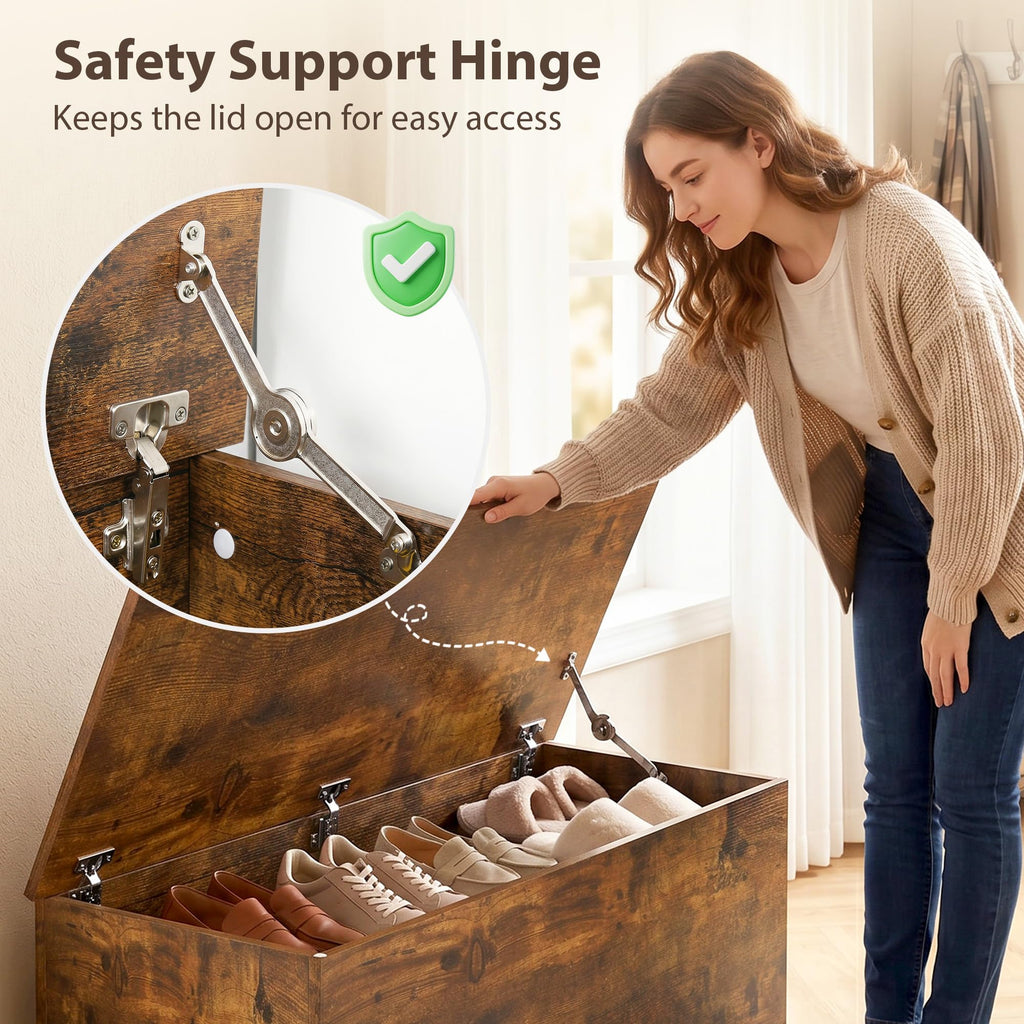 39.4" Modern Storage Chest, Lift Top Storage Bench, Rustic Brown