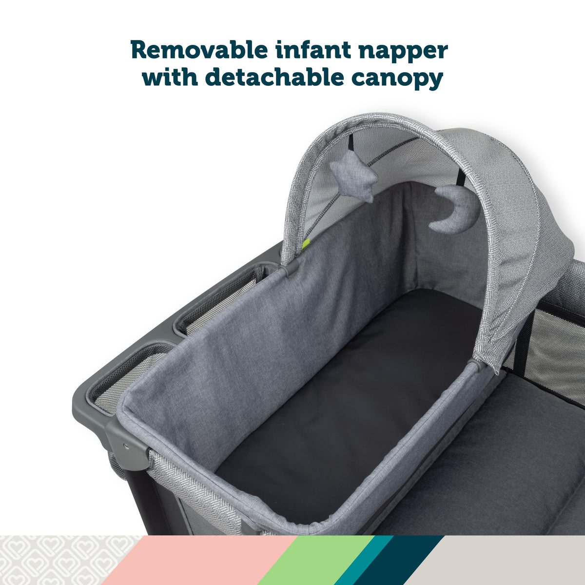 4-in-1 Portable Play Yard with Bassinet, Portable Bassinet, and Flip-Away Changer, Gray