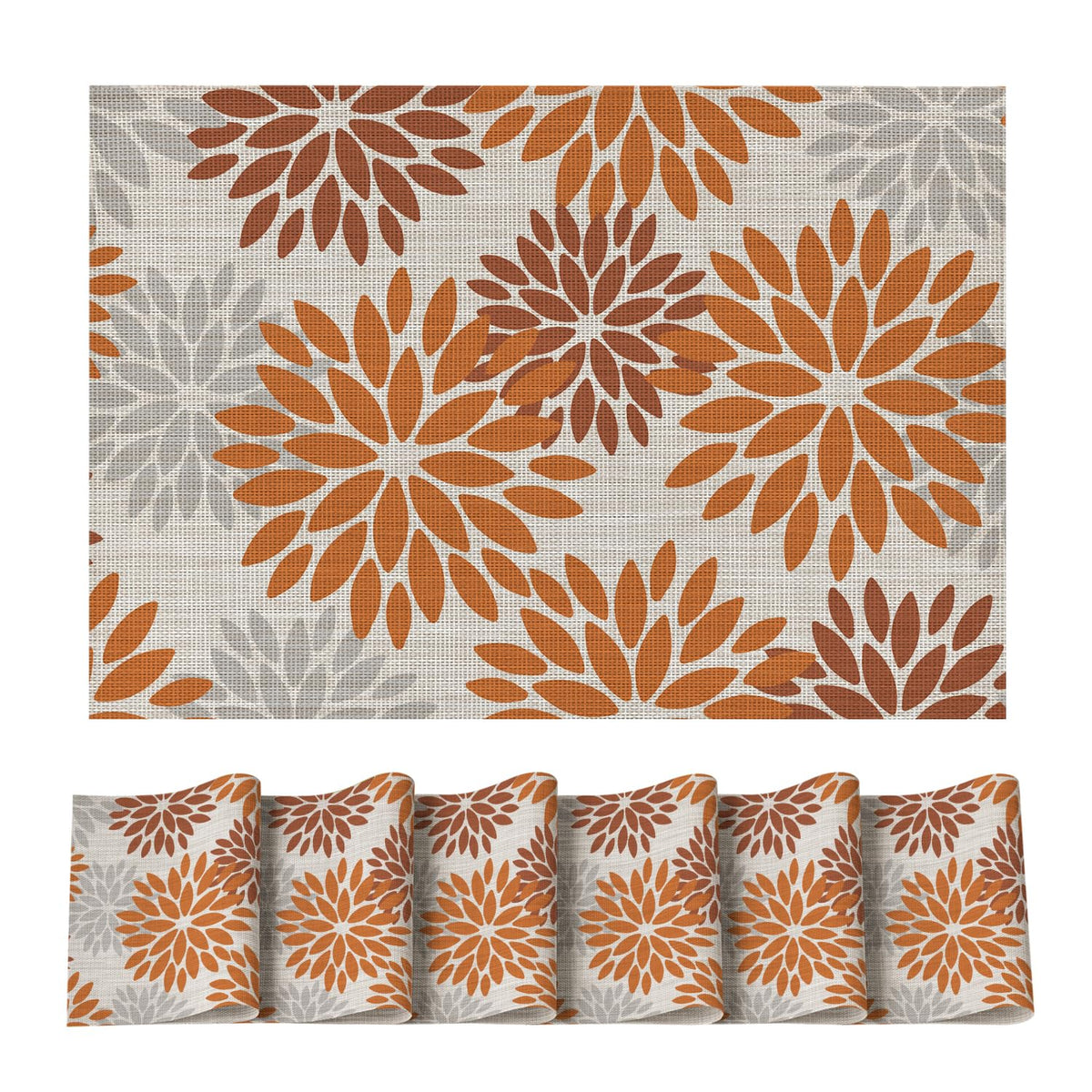 Floral Vinyl Placemats Set of 6, Heat Resistant Washable Non-Slip Plistic PVC Place Mats for Fall Thanksgiving Party
