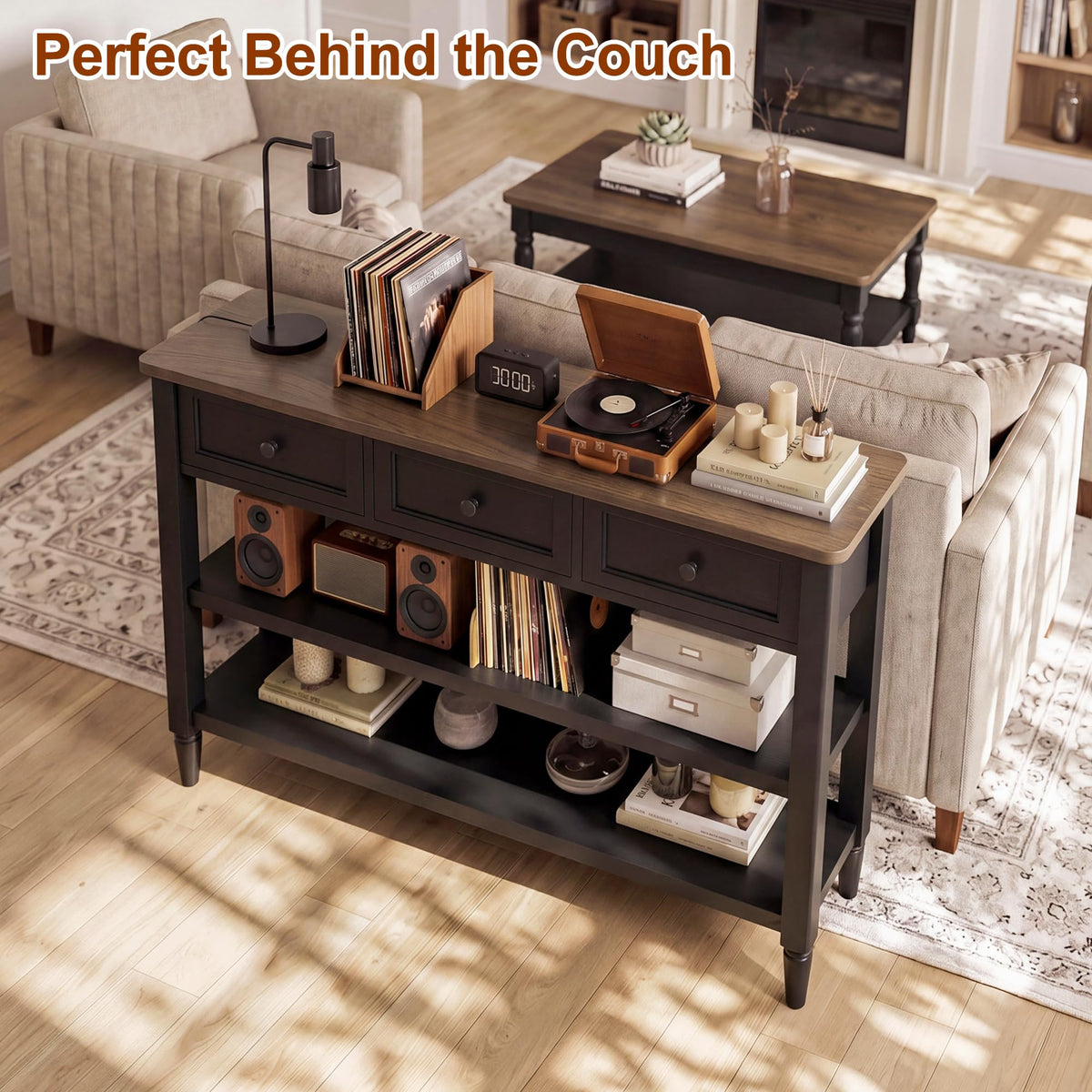 43" Farmhouse Entryway Table with 3 Drawers 2 Shelves