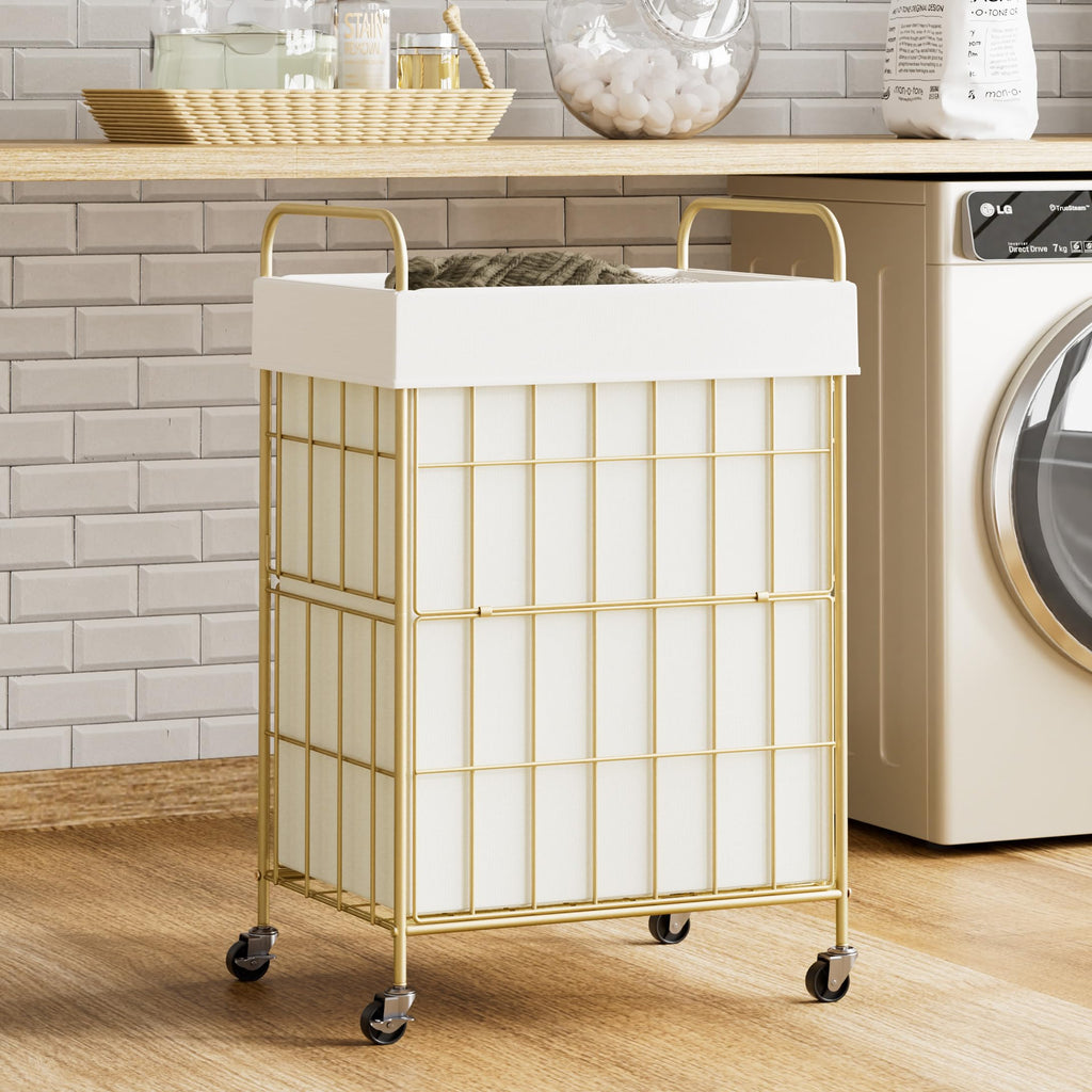 90L Laundry Hamper with Wheels, Laundry Basket with Handle and Liner Bag