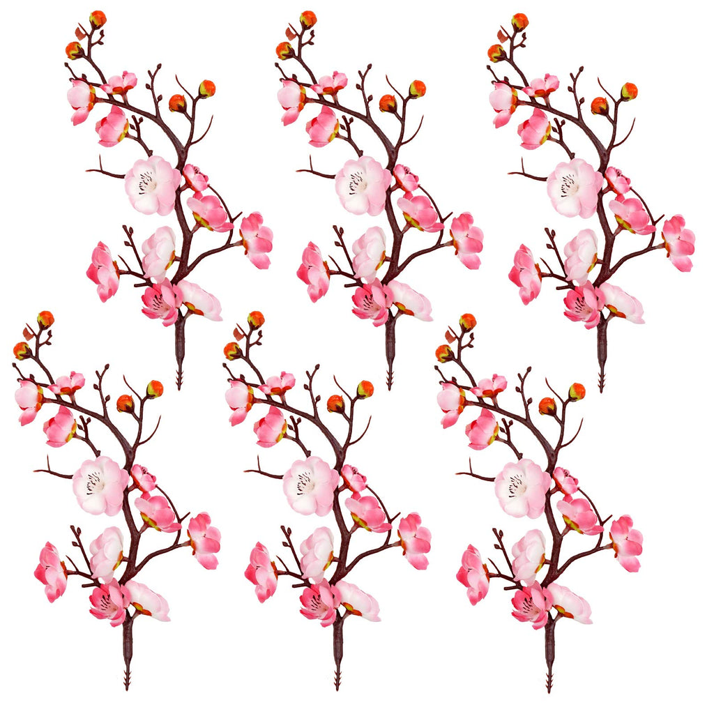 6 Pieces Artificial Pink Plum Blossom Faux Flowers for Decoration