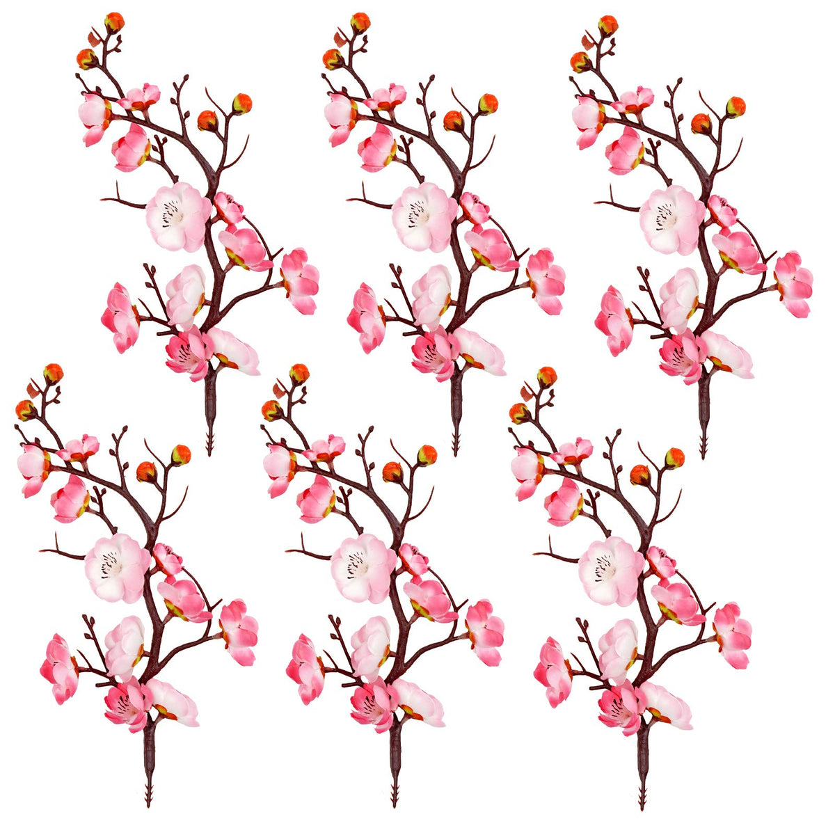 6 Pieces Artificial Pink Plum Blossom Faux Flowers for Decoration