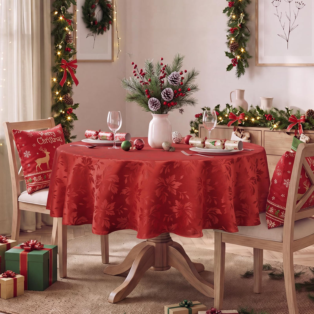 Christmas Jacquard Round Tablecloth 70 Inch, Red
