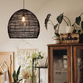 17.6" Black Kitchen Island Pendant Light, Rattan Shades Handmade Hanging Light Ceiling Light, Foyer