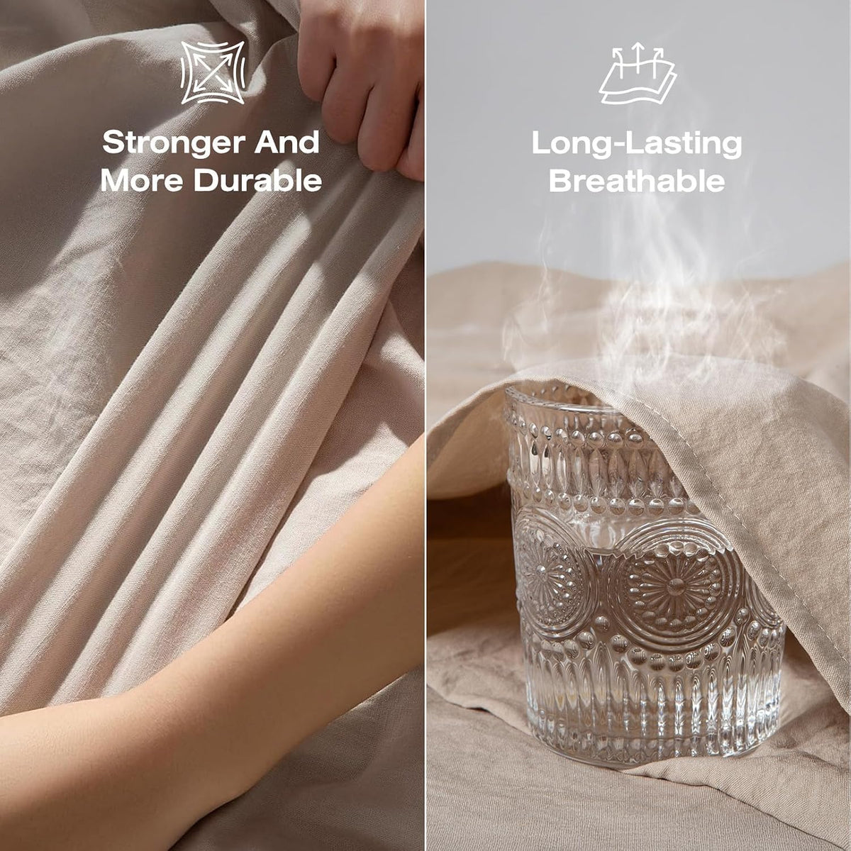 100% Pure Linen Blend 4 Piece Sheet Set, Cooling and Breathable Flax Bed Sheets for Hot Sleepers, All Season Comfort