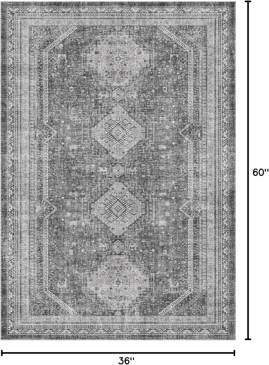 Non Slip Area Rug, Vintage Washable Rug Grey