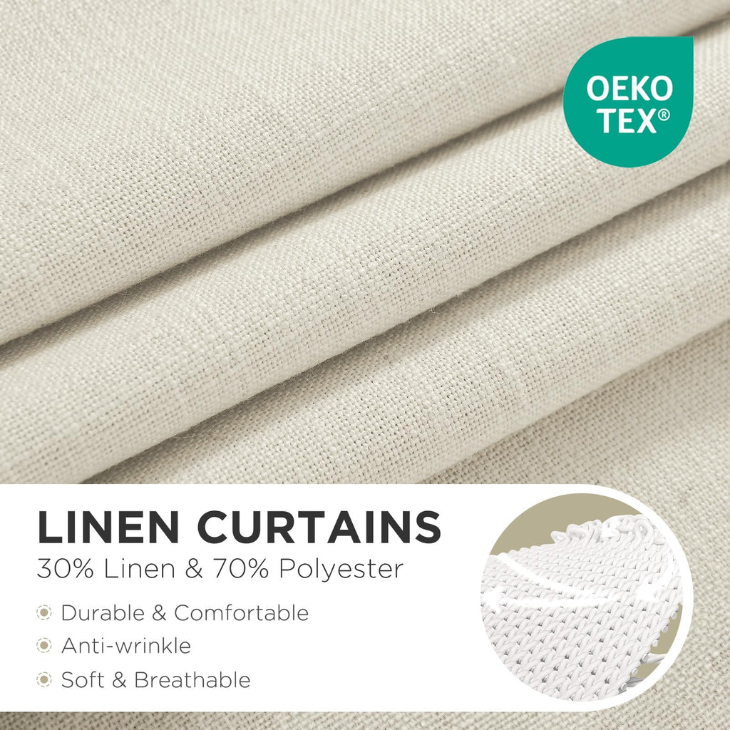 Linen Curtains 96 inch Length 2 Panel Set, Light Filtering Curtain Bedroom, 52 inch Wide Drapes with Rod Pocket Back