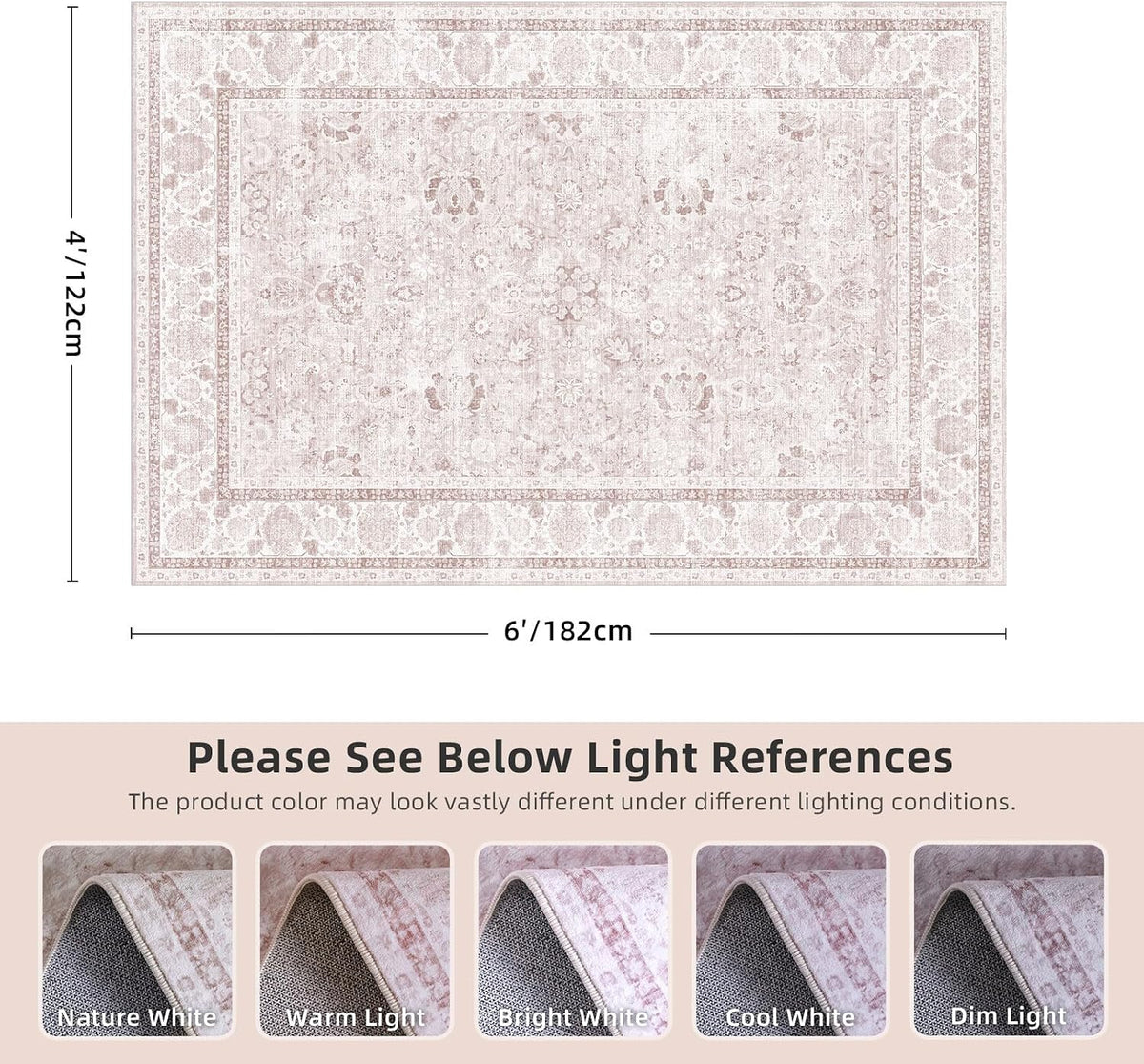 Light Pink Rugs Nursery Rug Vintage Aesthetic Cute Boho Floral Washable Area Rug Indoor Carpet for Kids Room
