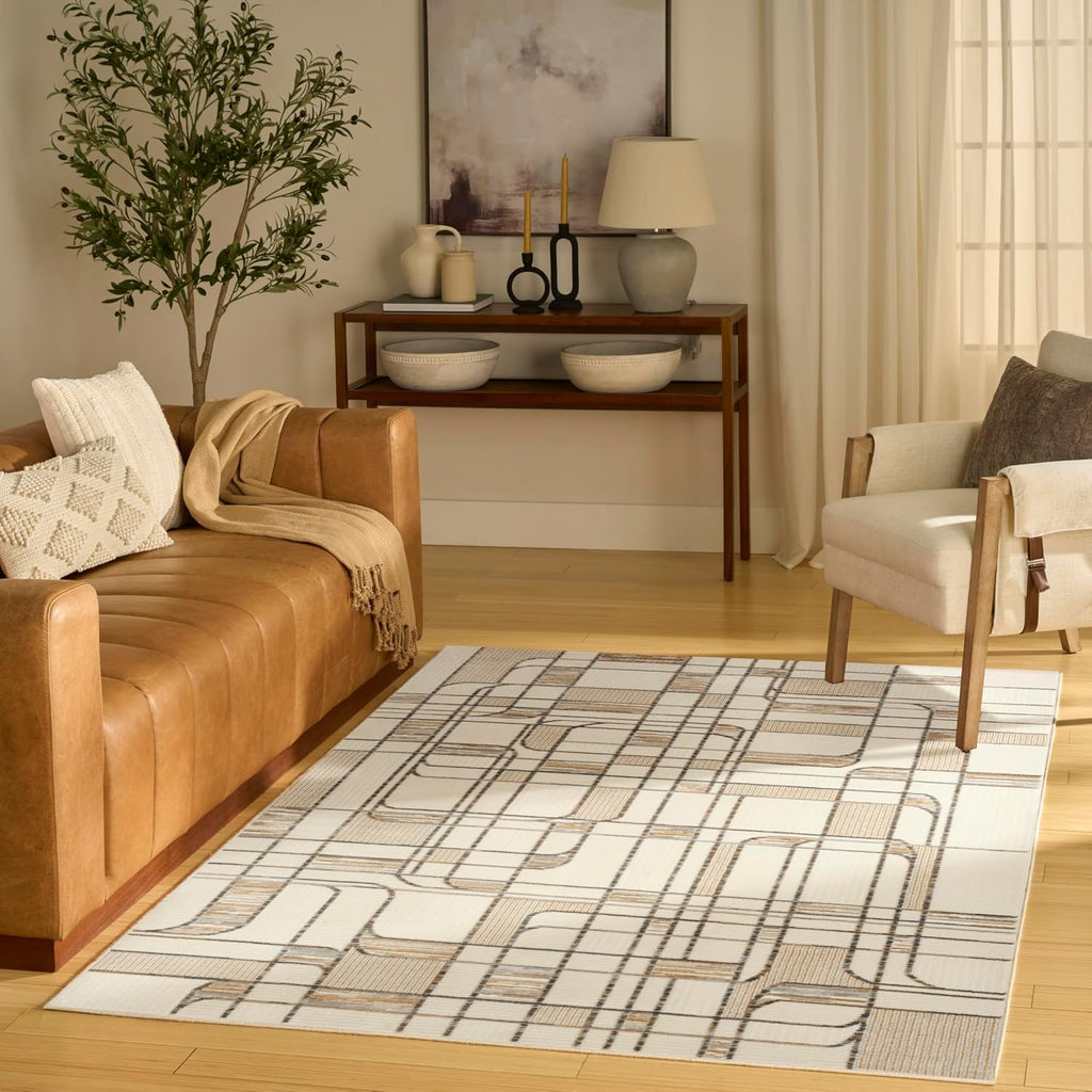 Home Nordic Ivory Multicolor Area Rug - Easy Clean, Non Shedding, Bed Room, Living Room, Dining Room, Kitchen