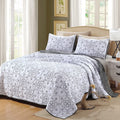 3 Piece Embroidered Floral Quilt Sets Oversize Queen 100% Cotton Quilted Bedspread Reversible Soft Lightweight
