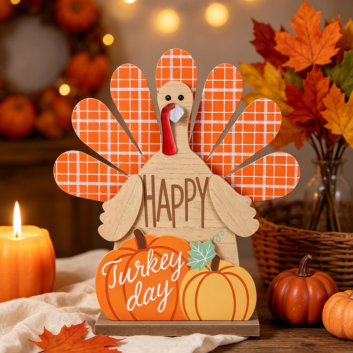 Thanksgiving Table Decorations Wooden Turkey Fall Centerpieces