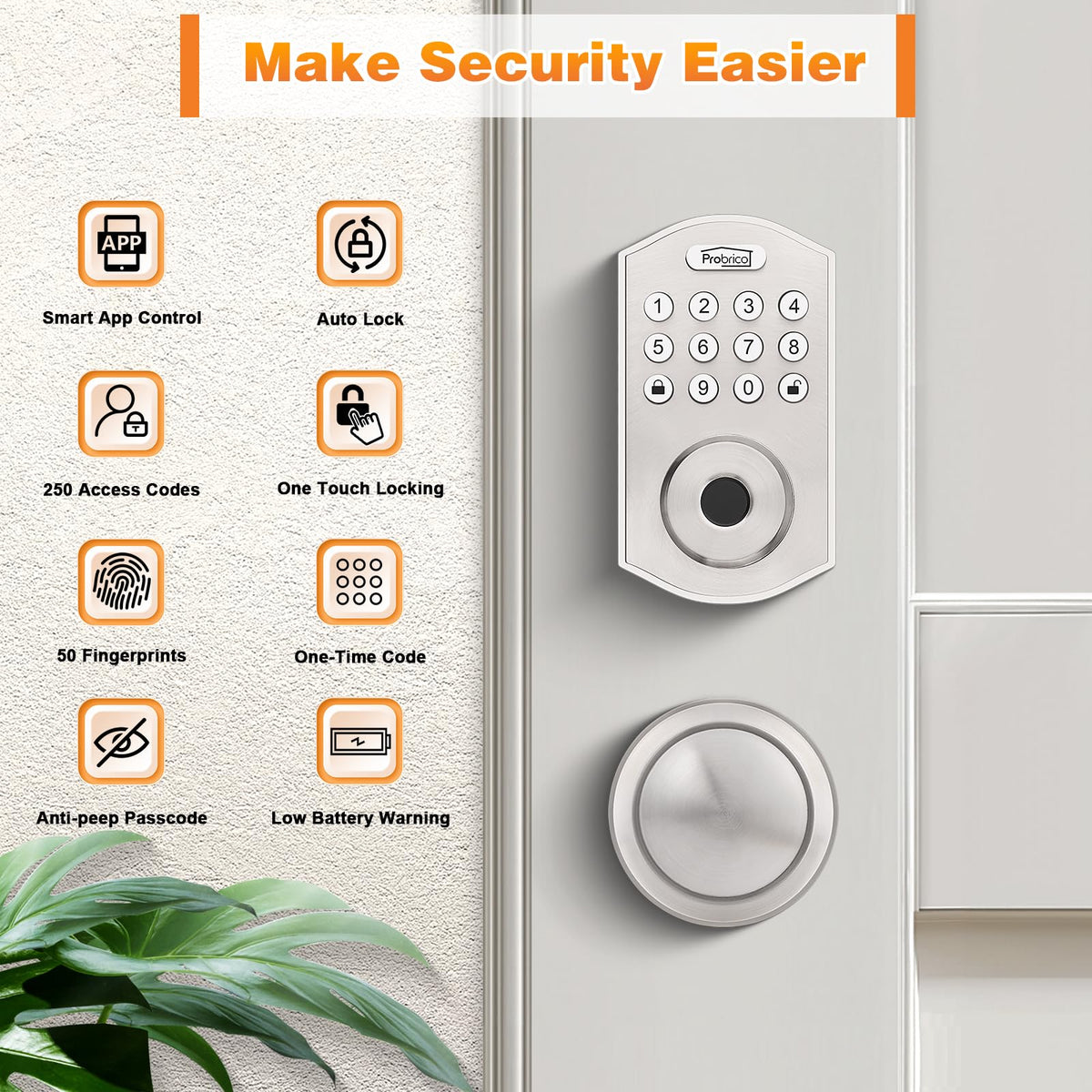 Smart Keyless Entry Door Lock with Knob Set, Satin Nickel