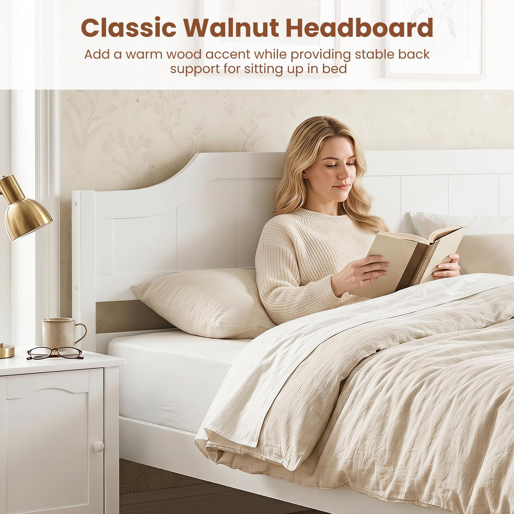Queen Size Wooden Bed Frame with Headboard, Wood Slat Support