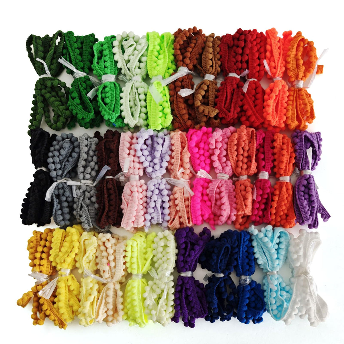 Mini Pom Pom Trim (1 Yard Per Color), Assorted Sample Pack Pom Pom Ribbon, Premium Nylon Ball Fringe for - 35 Yards