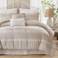 Park 5-Piece Farmhouse Comforter Set with Ruching & Lace Trim, Soft Chambray Bedding, Includes Comforter and 2