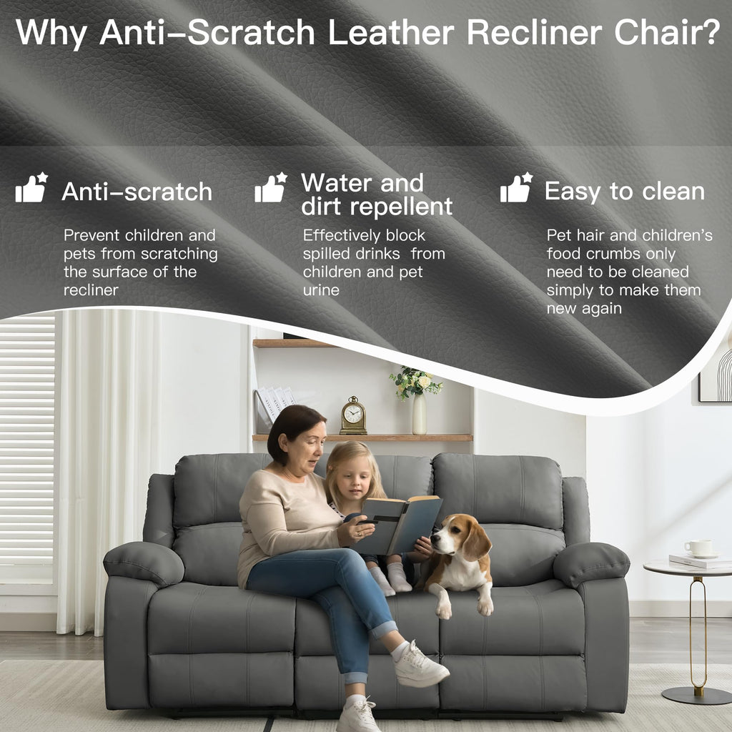 Reclining Couch Sofa Set Anti-Scratch Leather Recliner Sofa Beige