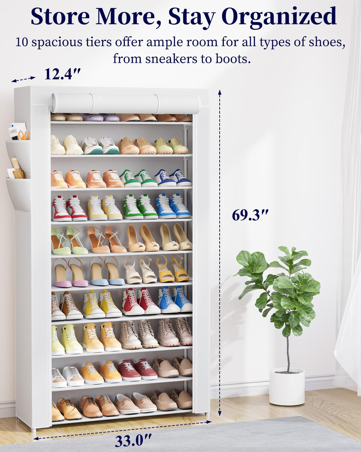 Large Capacity Shoe Storage with Side Pocket, Shoe Organizer for Closet, Entryway, Bedroom, Zapateras Organizer
