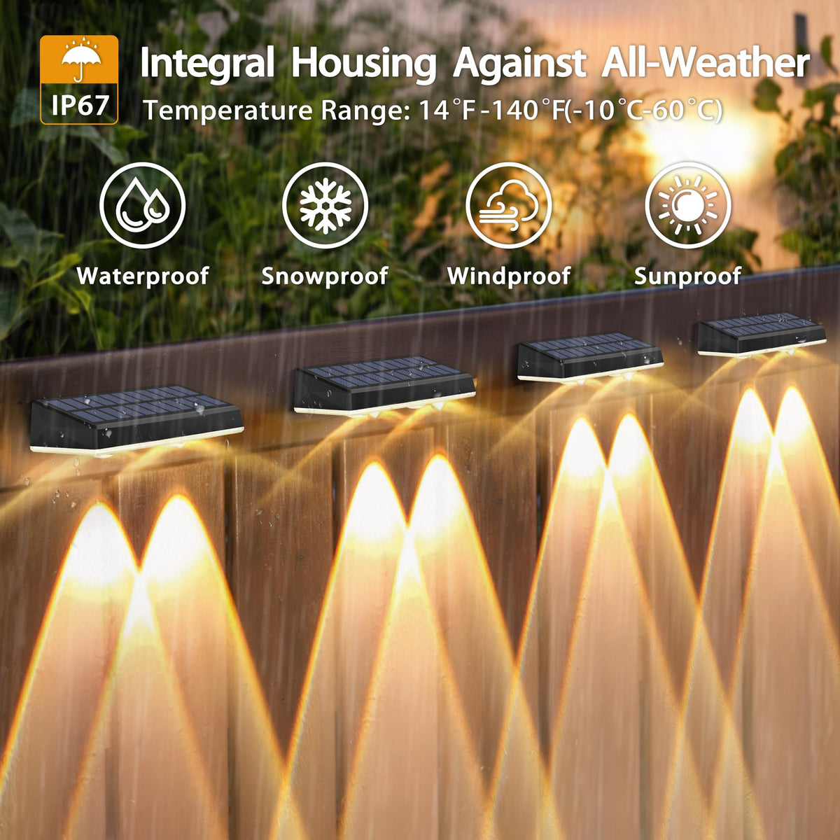 Solar Fence Lights Outdoor, 8-Pack Fence Lights Solar Powered, IP67 Waterproof Dusk to Dawn Auto On/Off 12+