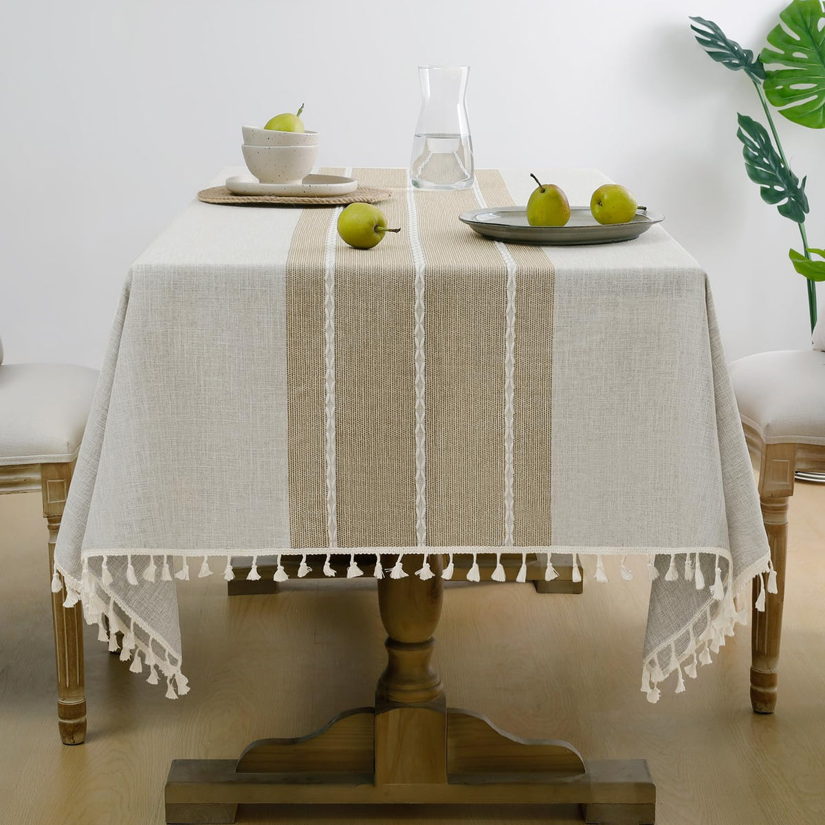 Fall Linen Rectangle Tablecloth with Tassel, 55 x 70 Inch