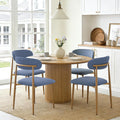 Modern Upholstered Dining Chairs Set of 4, Mid-Century Metal Frame with Wood Grain, Linen Fabric Side Chair for
