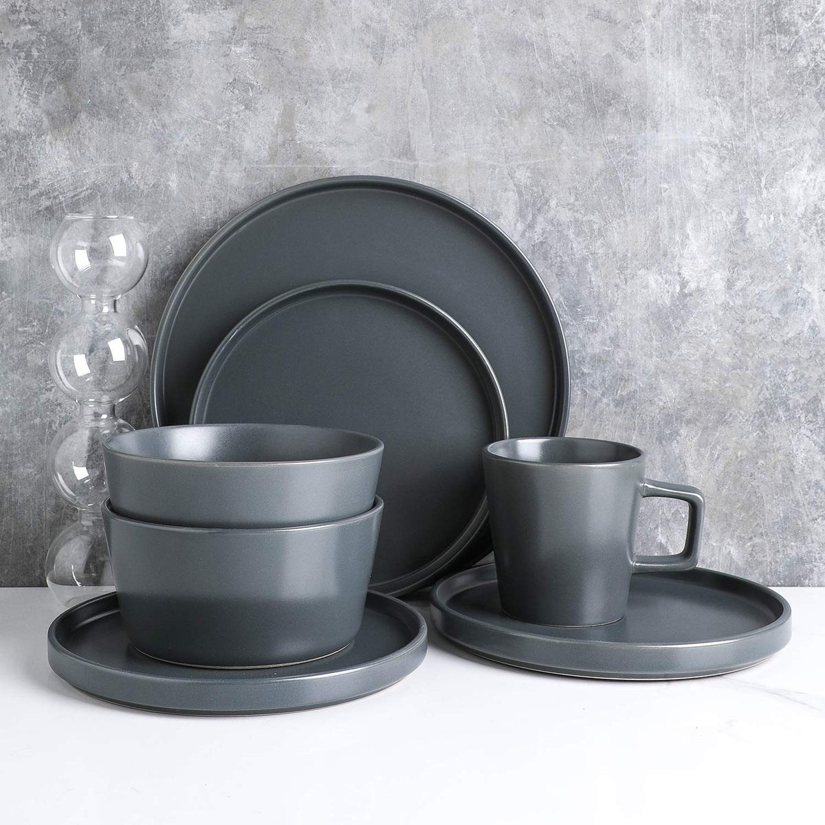 Lain Coupe Stoneware Dinnerware Set, Service for 4, Gray Matte
