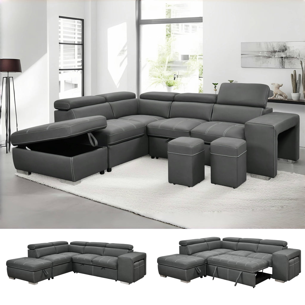 104'' Microfiber L Shaped Sectional Sleeper Sofa Couch with Pull Out Bed and Storage Ottoman, Convertible Couches