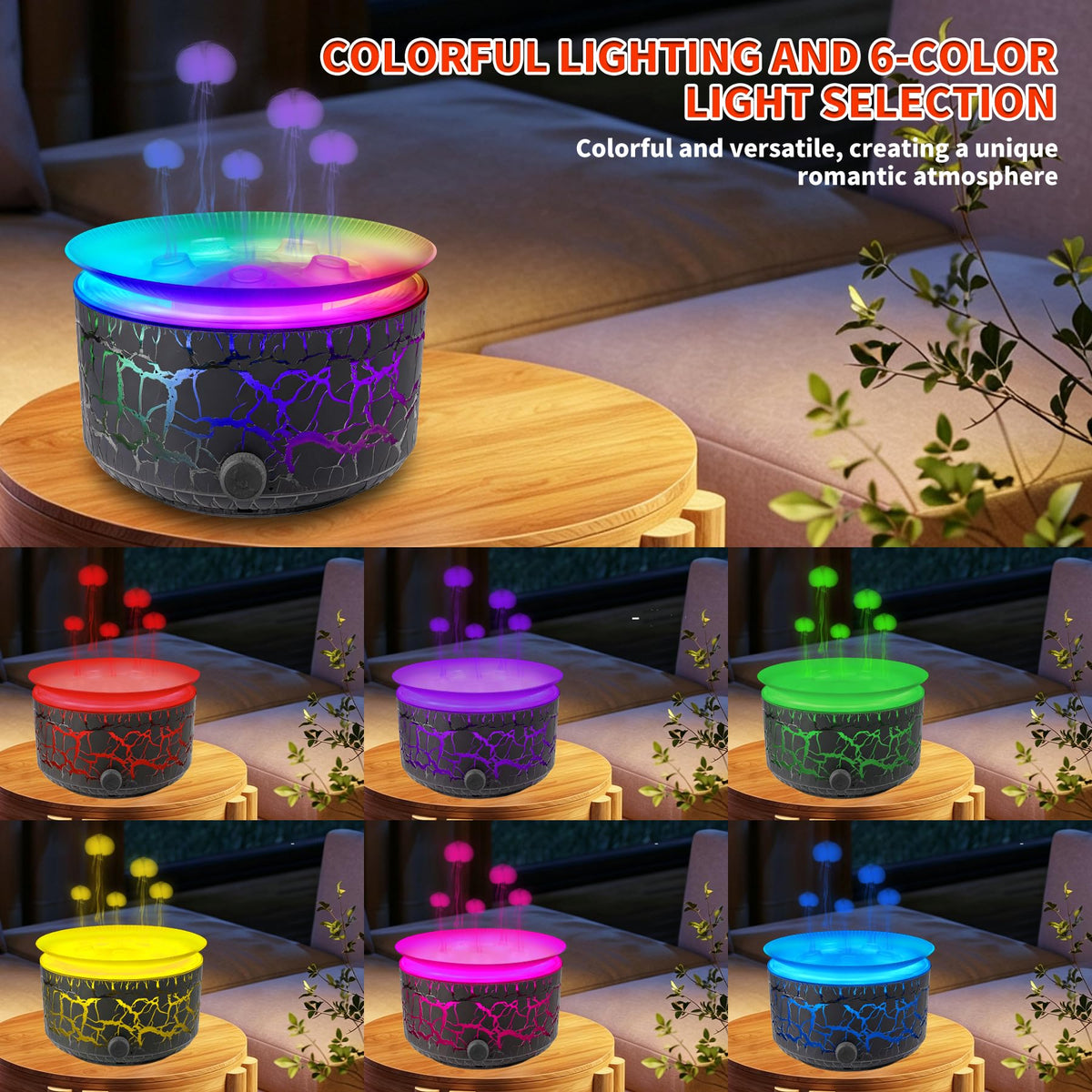 Jellyfish Aroma Diffuser 360ml, Essential Oil Diffuser with 5-Nozzle Adjustable Mist Speed, 7-Color Rainbow Light