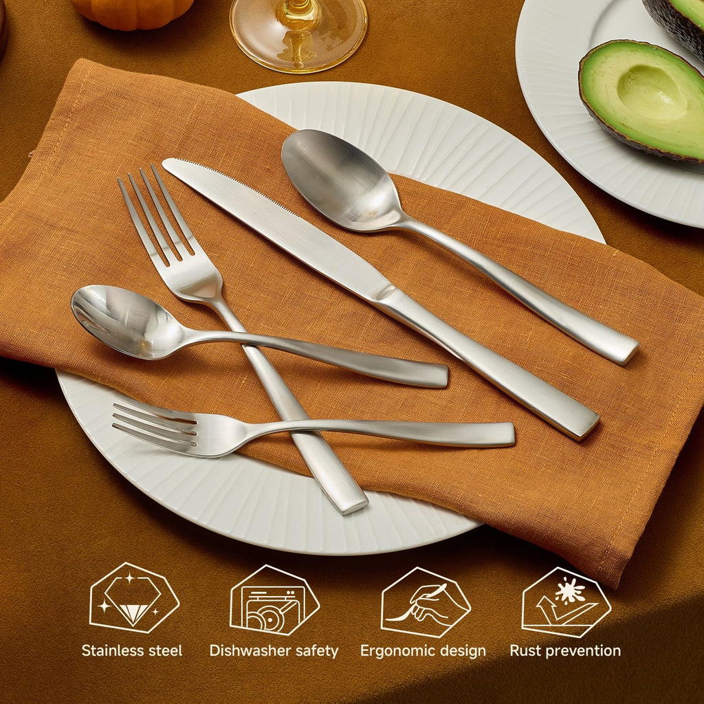 20-Piece Flatware Set for 4, Matte Stainless Steel Utensil Set with Forks, Knives, Spoons, Dishwasher Safe, Rust