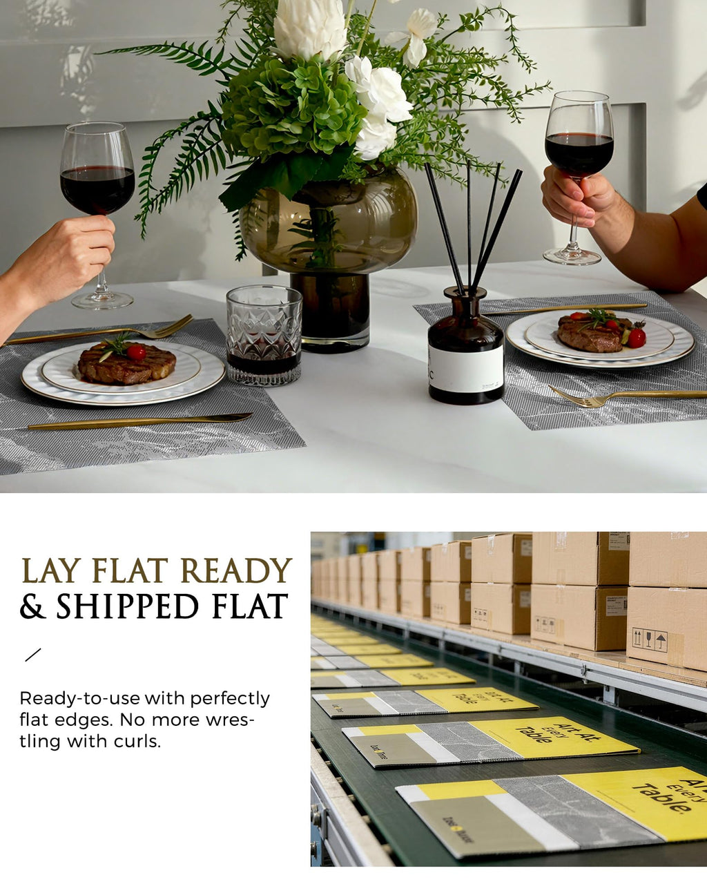 Woven Vinyl Placemats Set of 12,Gray Marble