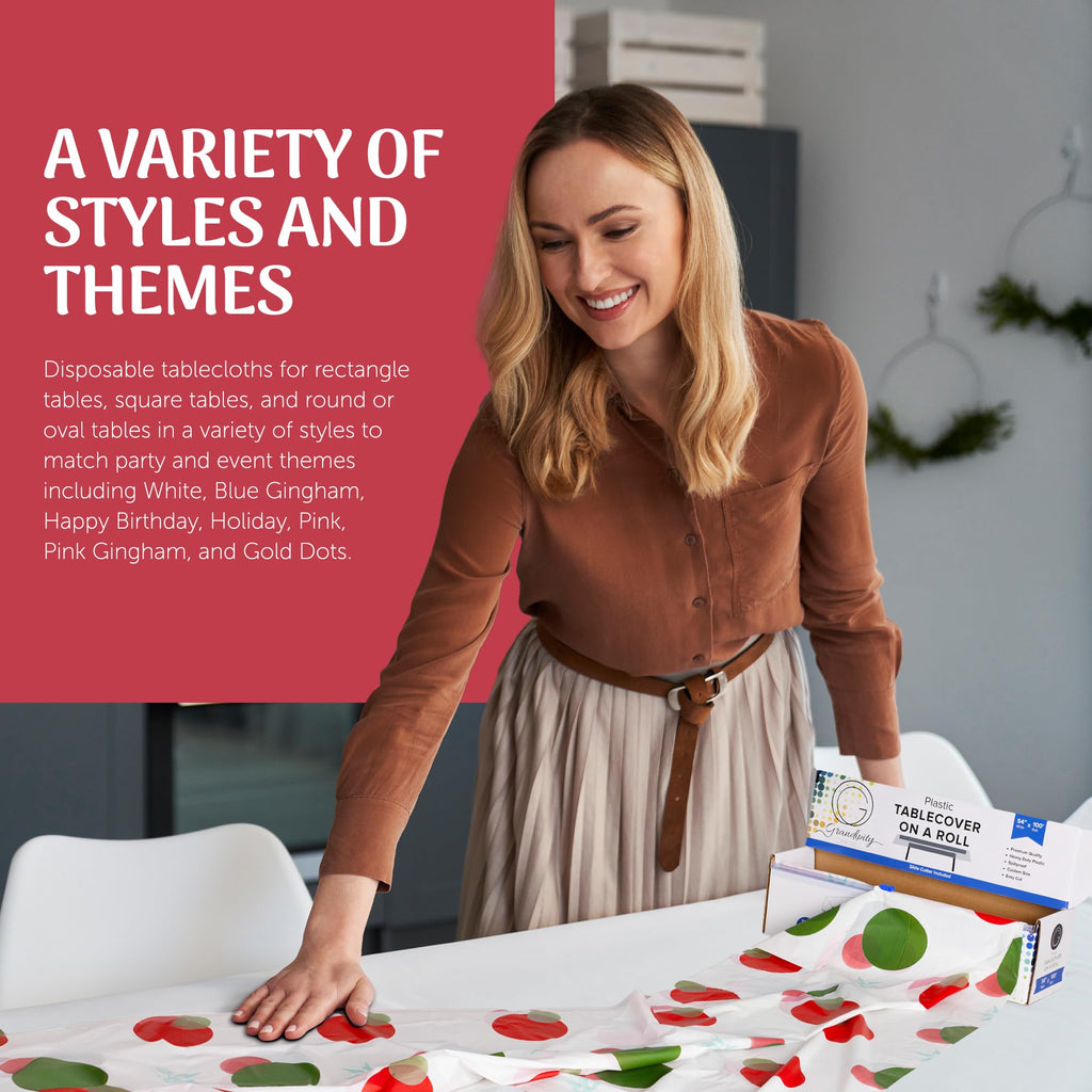 Plastic Table Cloth Roll - 54in x 100 Ft. Table Cover Holiday