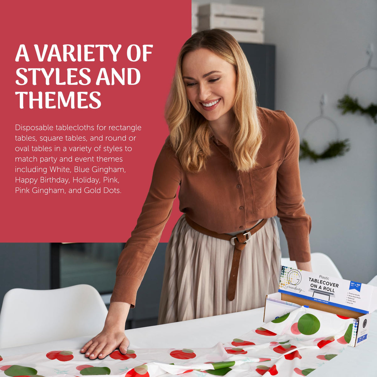 Plastic Table Cloth Roll - 54in x 100 Ft. Table Cover Holiday
