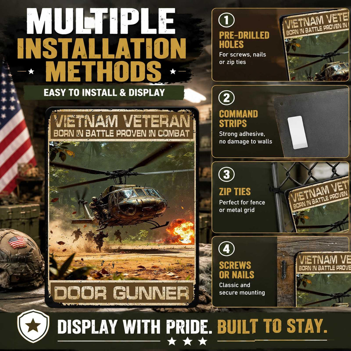 Veteran Metal Tin Sign Helicopter Vietnam Veteran Born In Battle Proven In Combat Aluminium Sign U.S Army Metal