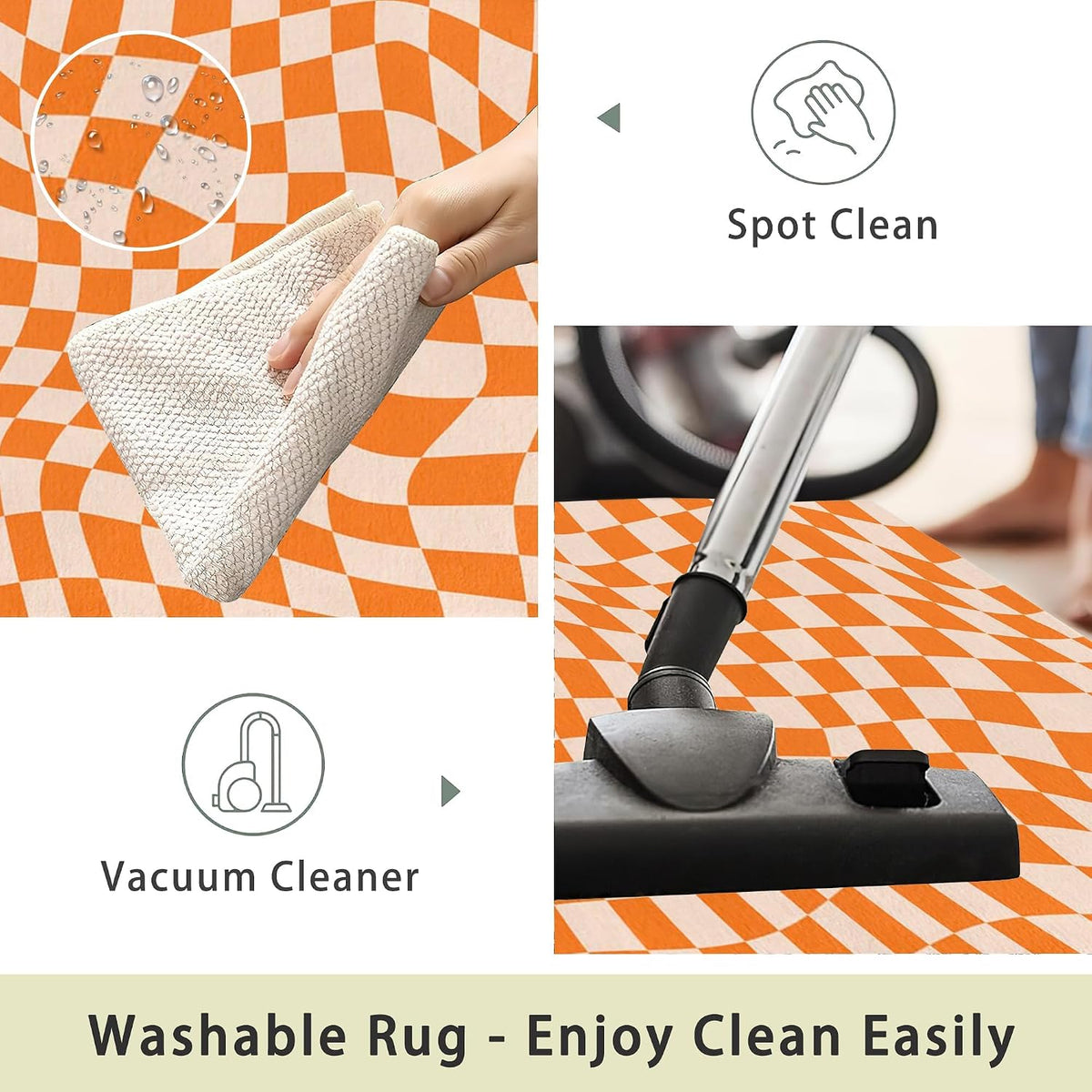 Orange Checkered Area Rug,Autumn Washable Area Rug 5x7 Large Rugs Non-Slip Soft Low Pile Carpet Rug Bedside Dining