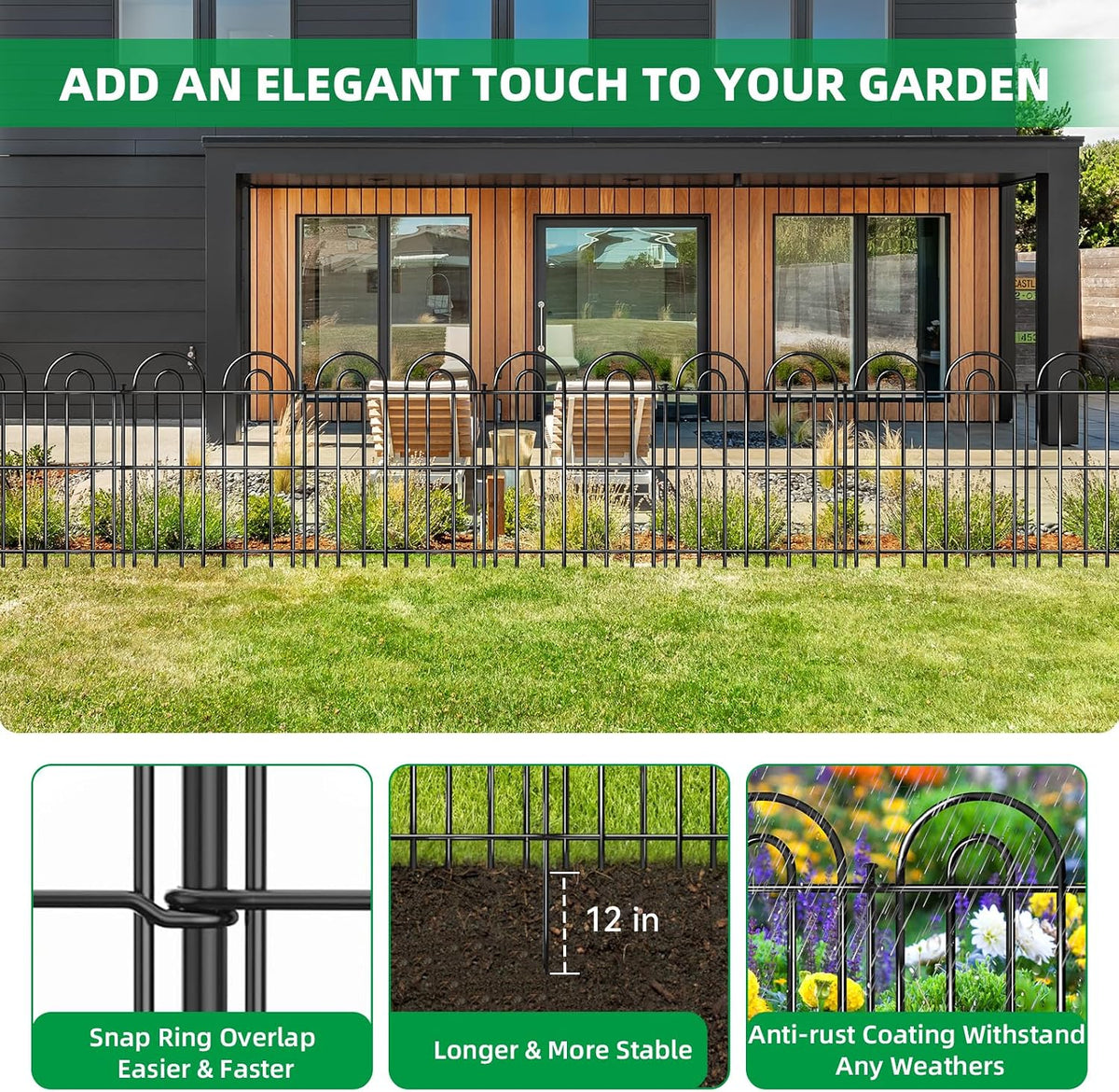 25 Panels Decorative Garden Fence, 32 in(H) X 50 ft(L) No Dig Dog Fence Outdoor for Yard, Rustproof Tall Metal Garden