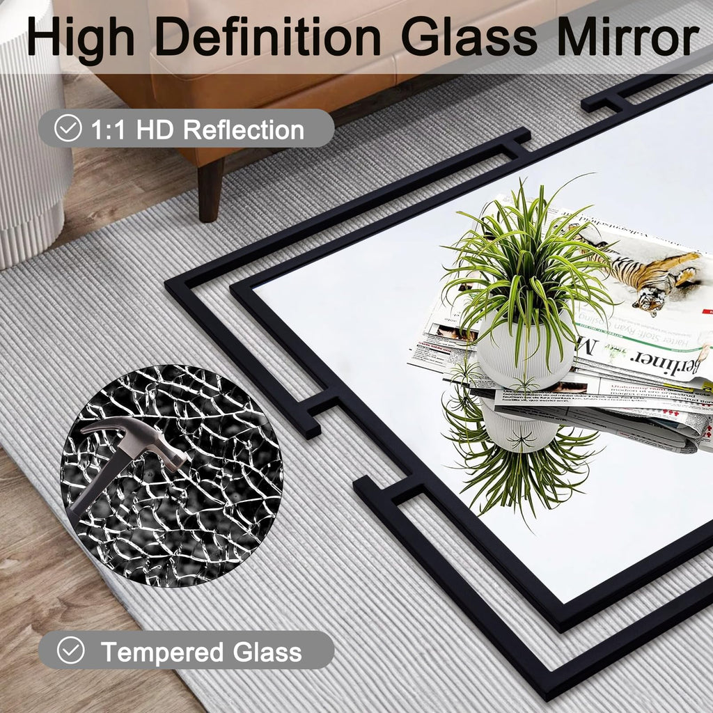 Large Decorative Wall Mirror, 24"x36" Black Mirror, Tempered Glass Wall Decor with Metal Frame, Modern Farmhouse
