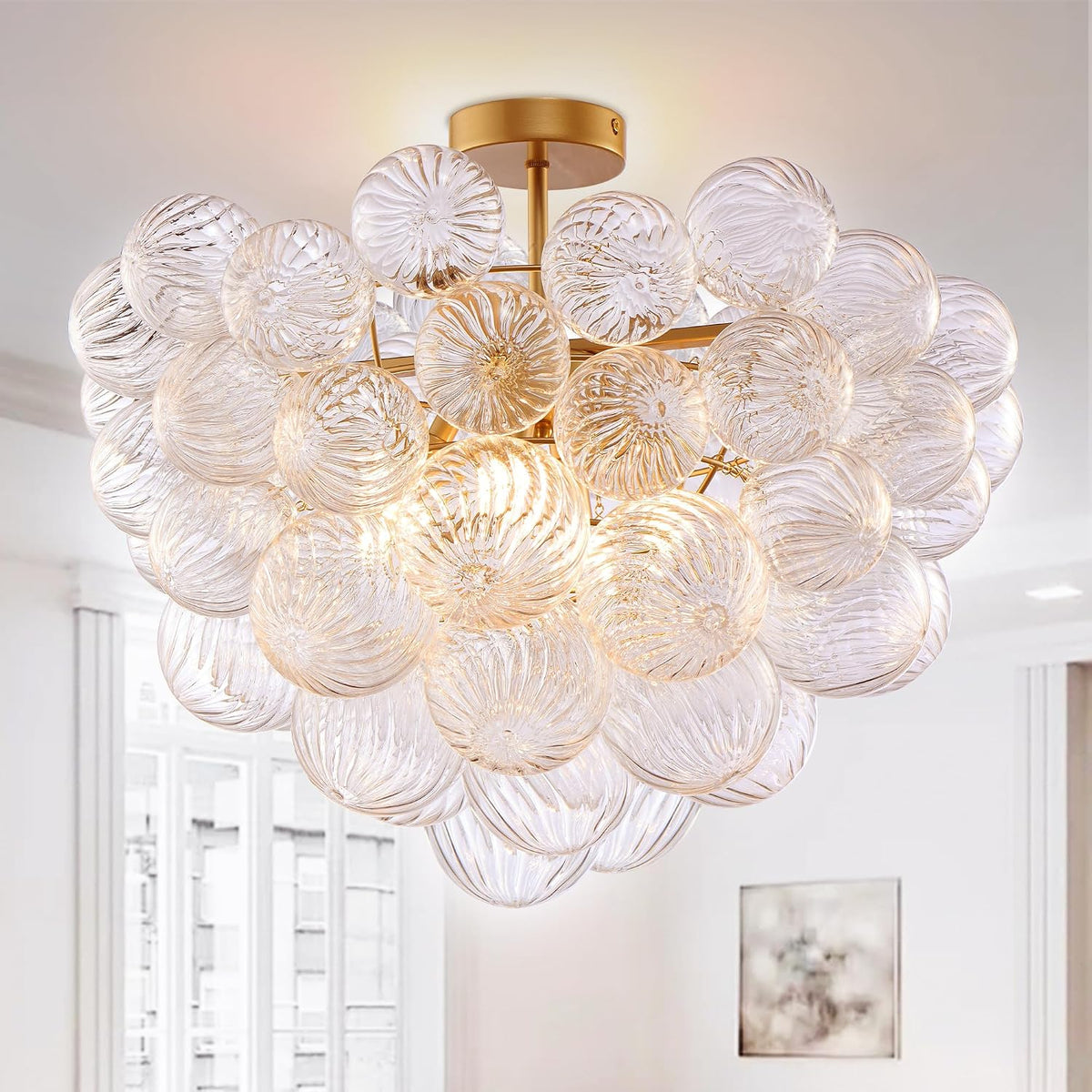 Semi Flush Bubble Ball Chandelier with Clustered Glass Globes