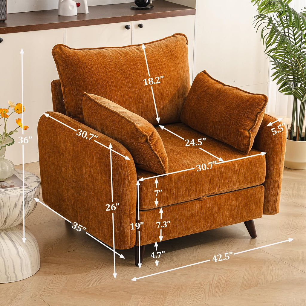 Oversized Accent Chair with Seats Storage, Comfy Living Room Chairs with 2 Throw Pillow, Upholstered Mid-Century