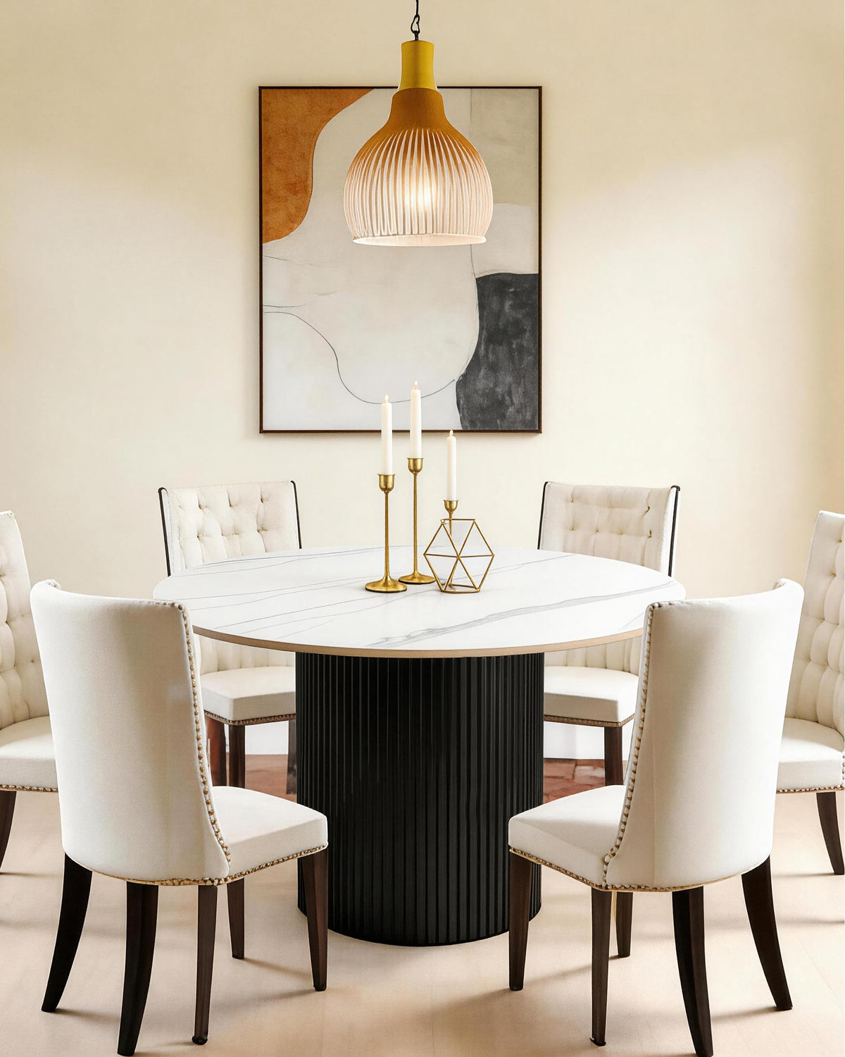 Inspired Saarinen Style 35.4" Round Dining Table with Marble Top and Metal Base | White Circle Modern Pedestal Tables Dining Set, or