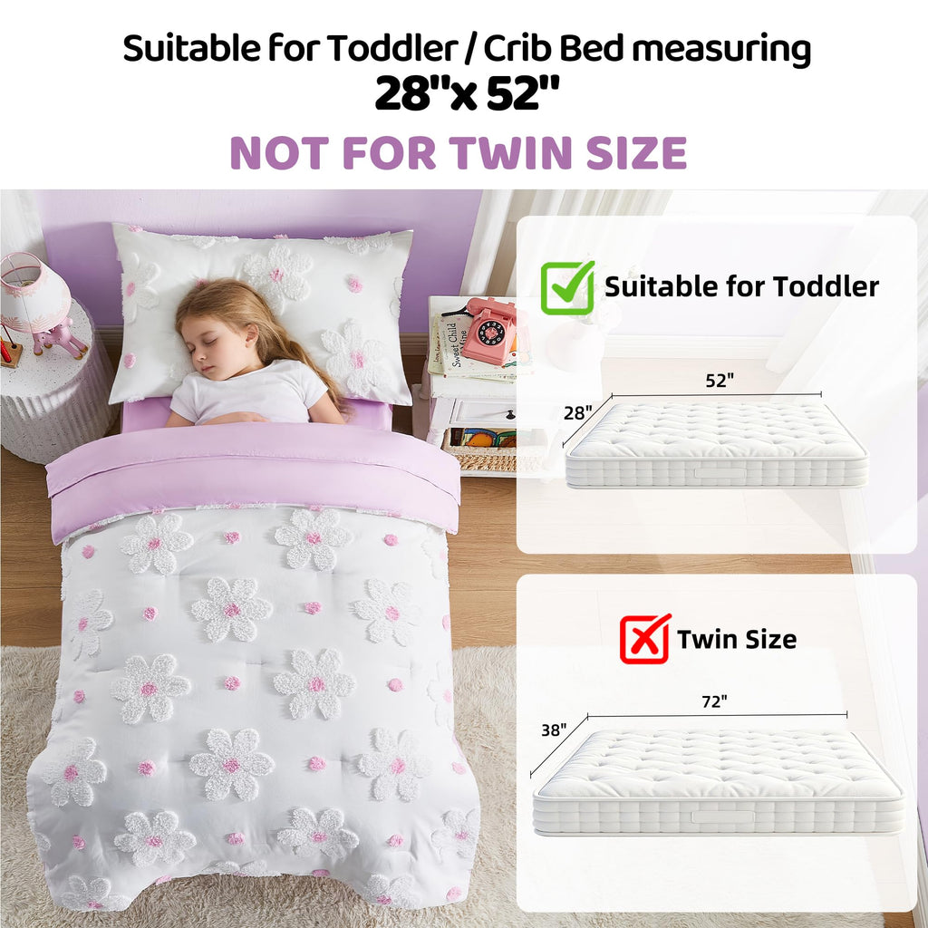 Toddler Bedding Set for Girls Purple Tufted Boho Toddler Bed Comforter Set