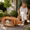 Elephant Shaped Rattan Cat Bed, Breathable Hand-Woven Wicker Cat Cave